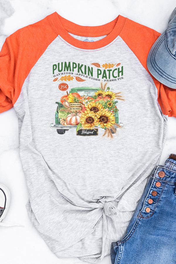 Pumpkin Patch Hayrides - Apple Cider - Fresh Pie 3/4 Unisex Orange Sleeve Raglan T-Shirt