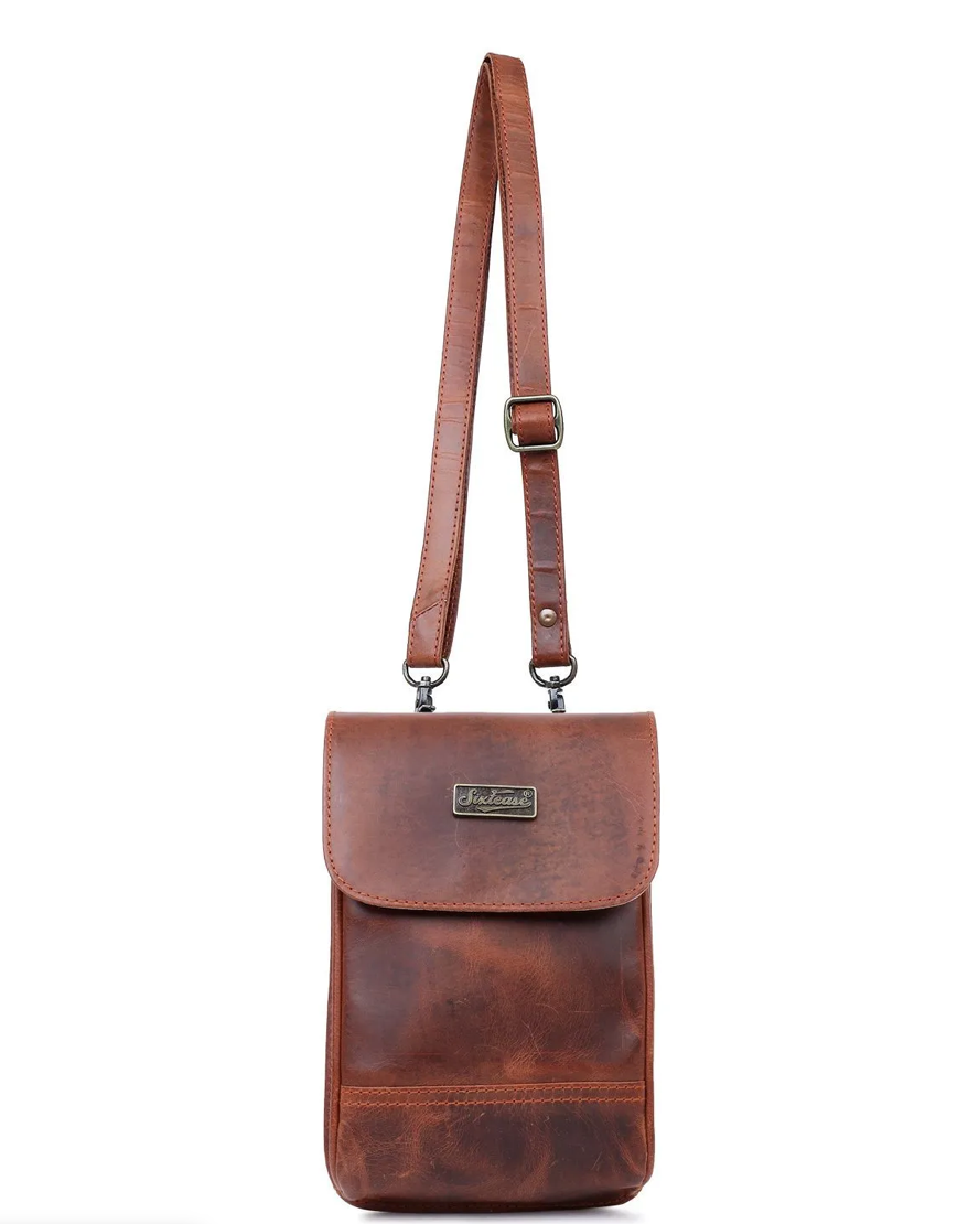 FULL GRAIN QUALITY LEATHER SMALL CROSSBODY HANDBAG by SIXTEASE®