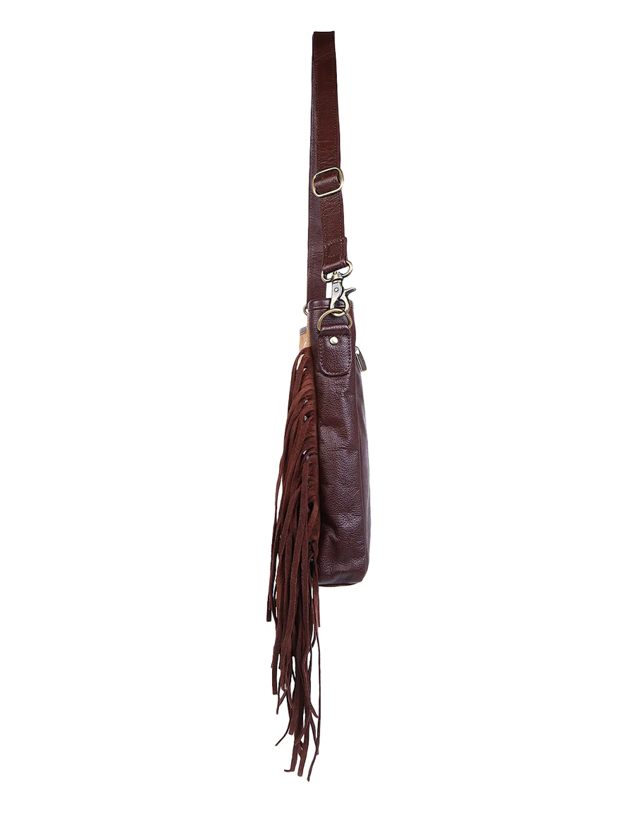 THE ZIGZAG ZEST COWHIDE & LEATHER SHOULDER CROSSBODY HANDBAG by SIXTEASE®