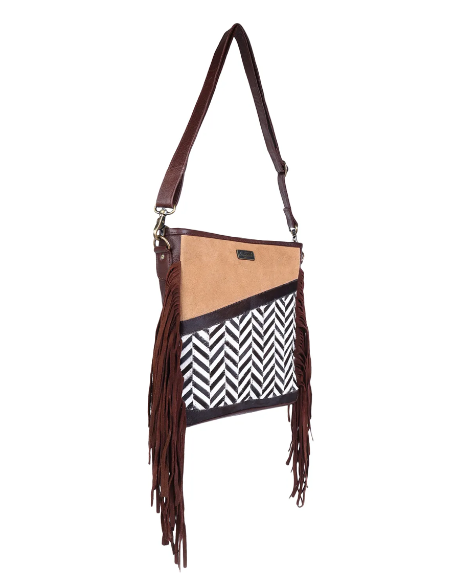 THE ZIGZAG ZEST COWHIDE & LEATHER SHOULDER CROSSBODY HANDBAG by SIXTEASE®