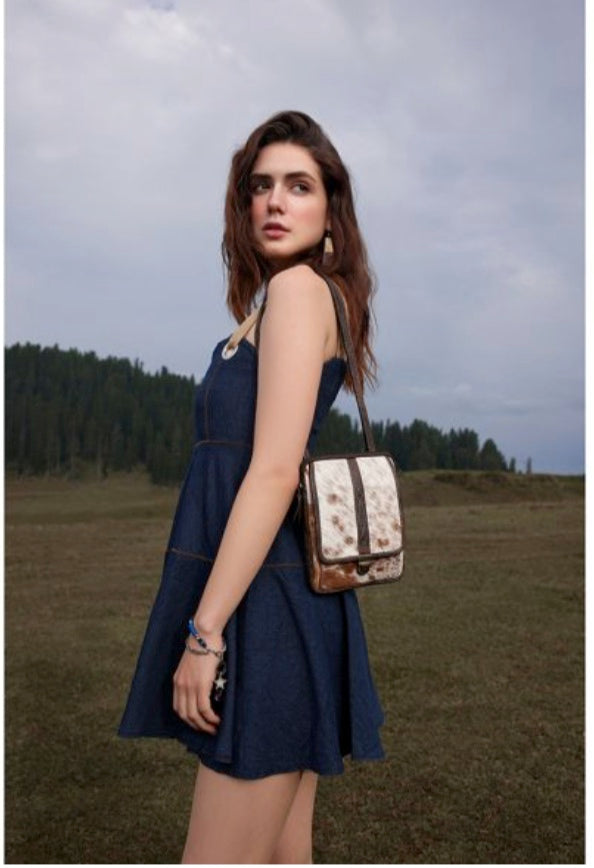 SANTA MESA MINI LEATHER & HAIRON BAG IN LIGHT COWHIDE HANDBAG by MYRA BAG®