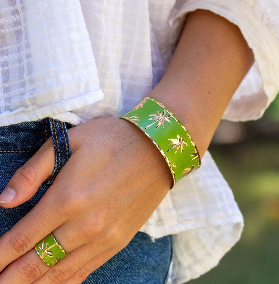 Handcrafted Patina & Copper Palm Paradise Cuff