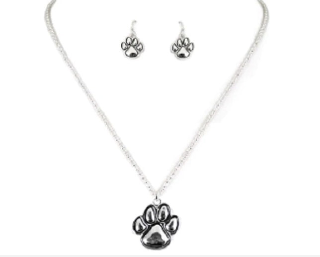 SILVER NECKLACE WITH PAW PENDANT SET
