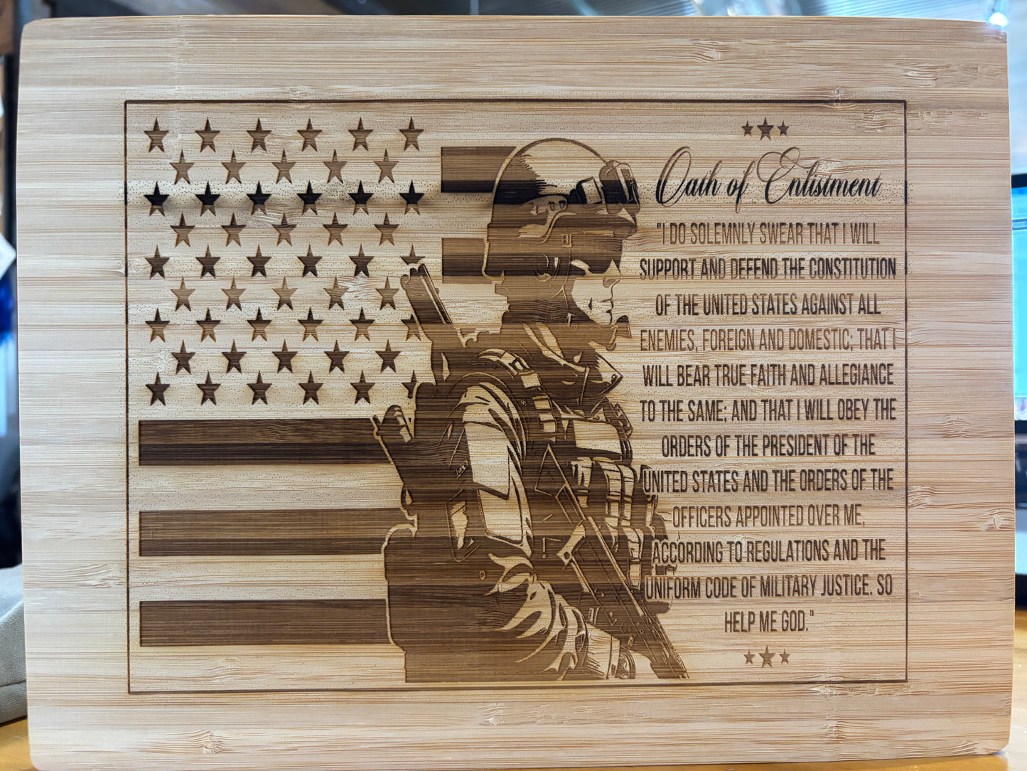 OATH OF ENLISTMENT CUSTOM LASER PRINTED BAMBOO CUTTING BOARD