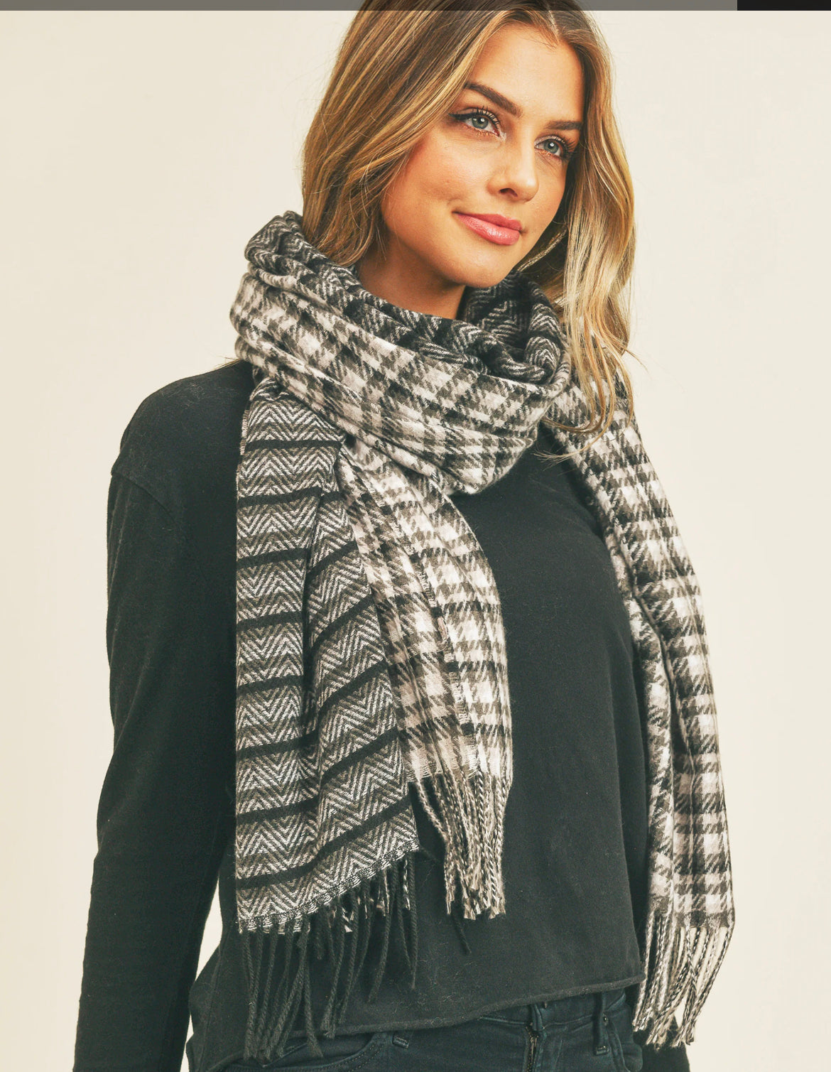 RACHEL HOUNDSTOOTH CHEVRON PRINT SCARF