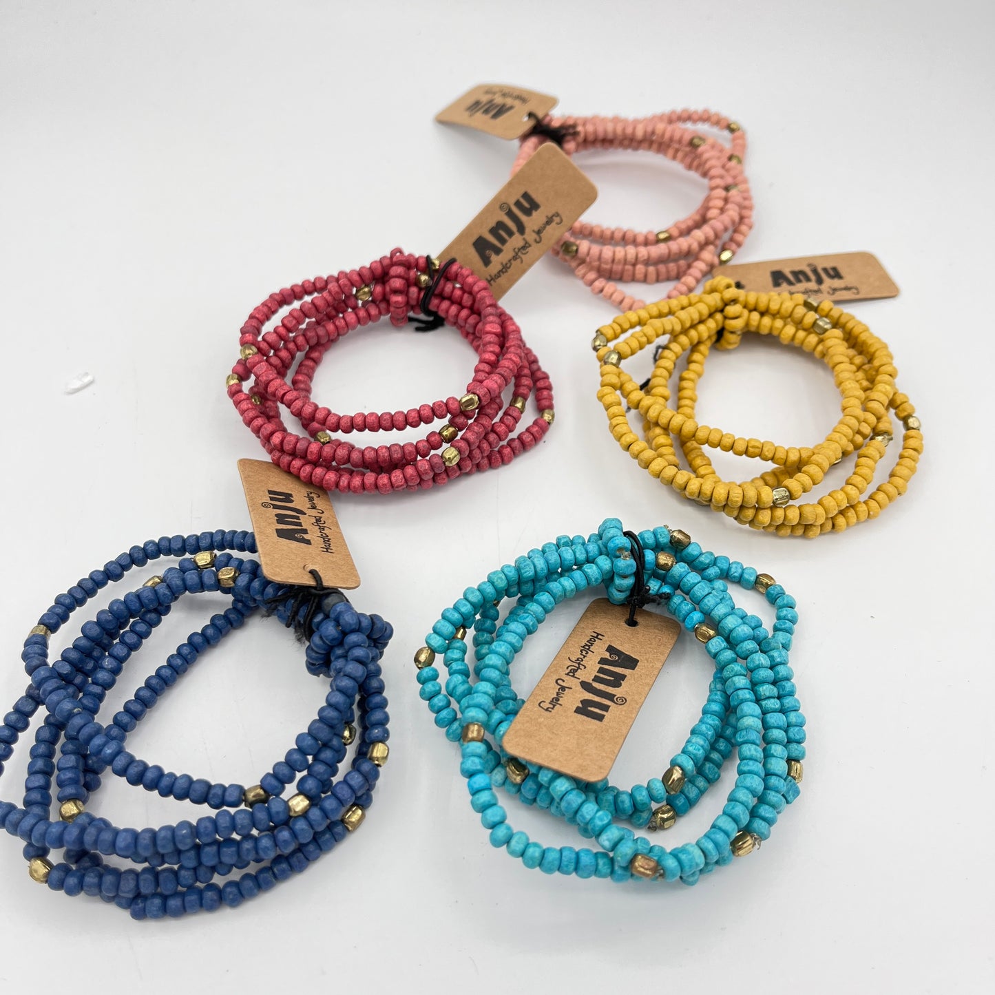 ANJU WOOD BEADED STRETCH BRACELETS
