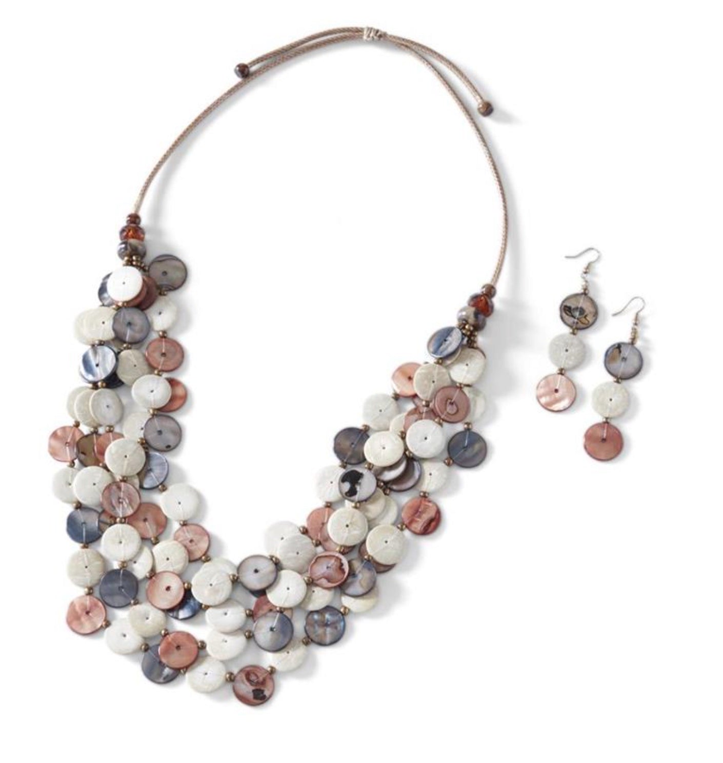 RUST GRAY IVORY BEAD ADJUSTABLE NECKLACE SET