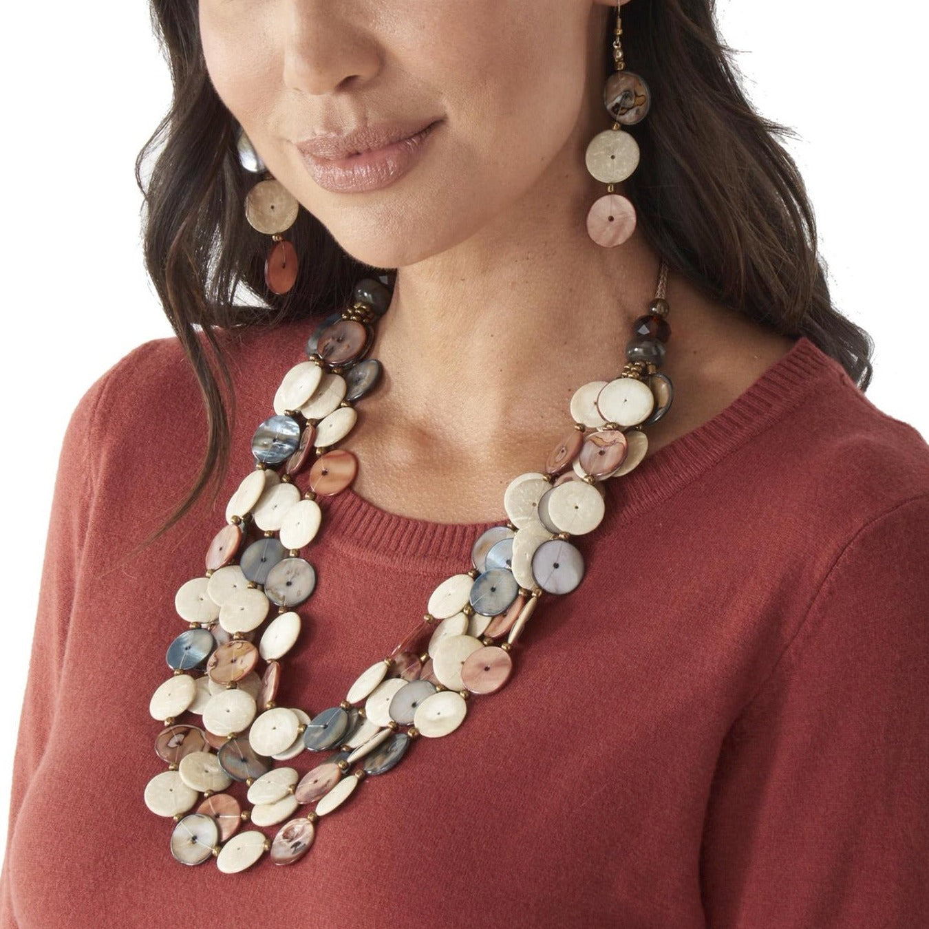 RUST GRAY IVORY BEAD ADJUSTABLE NECKLACE SET