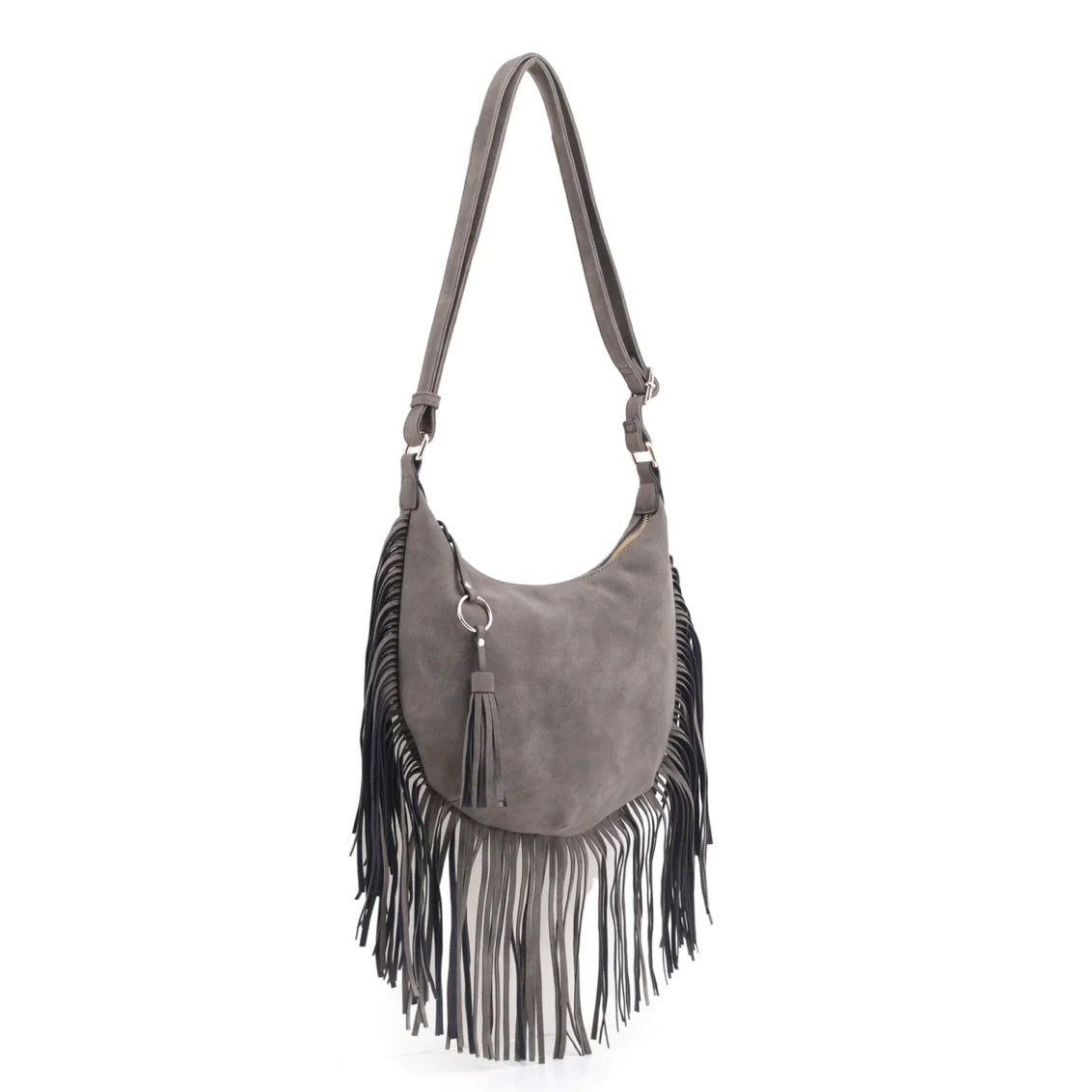 SOFT LEATHER FRINGE HOBO CROSSBODY HANDBAG