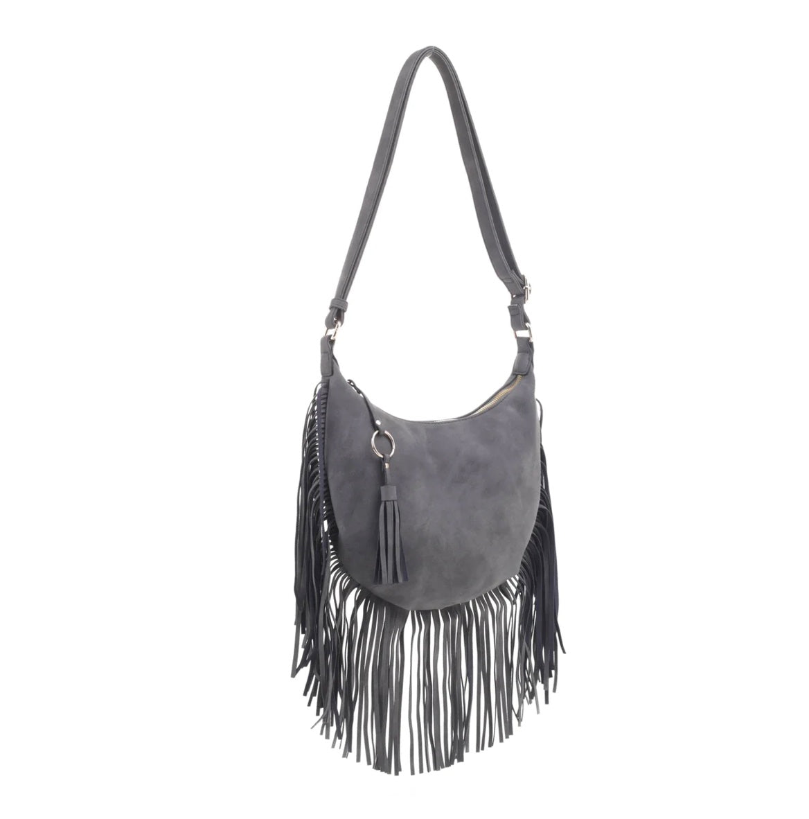 SOFT LEATHER FRINGE HOBO CROSSBODY HANDBAG