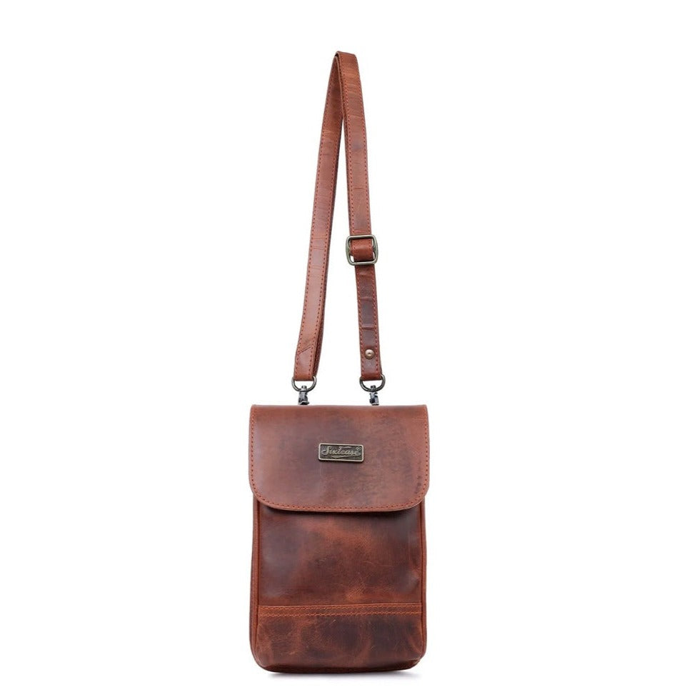 FULL GRAIN QUALITY LEATHER SMALL CROSSBODY HANDBAG by SIXTEASE®
