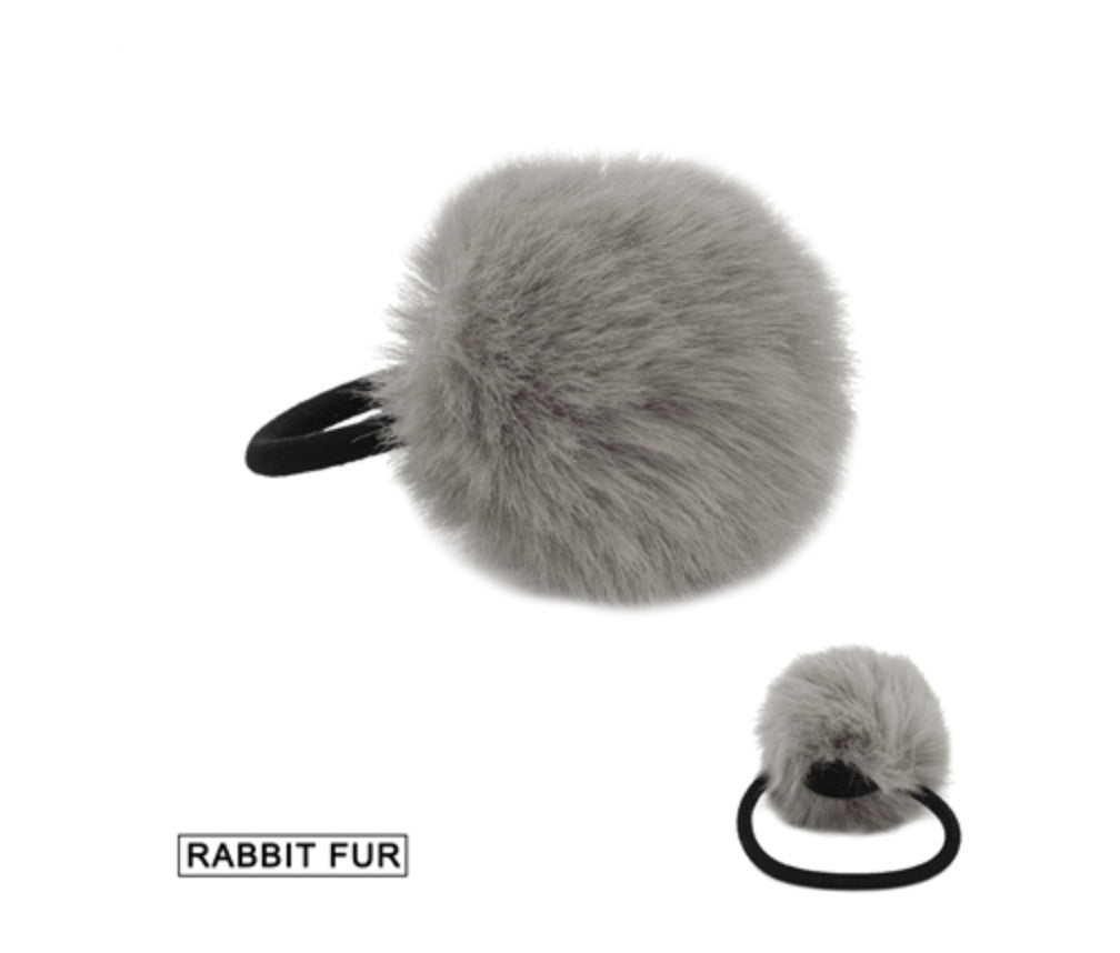 FUR HAIR POM POM HAIR TIE