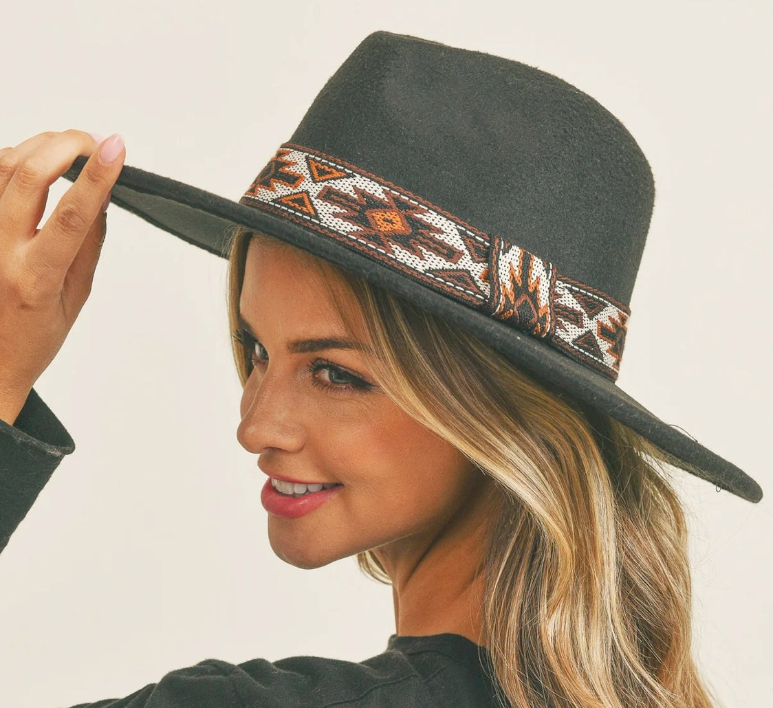 AZTEC BAND FELT FEDORA HAT ADJUSTABLE TO FIT