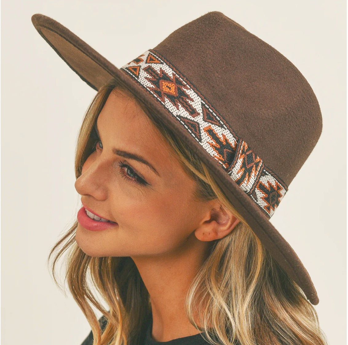 AZTEC BAND FELT FEDORA HAT ADJUSTABLE TO FIT