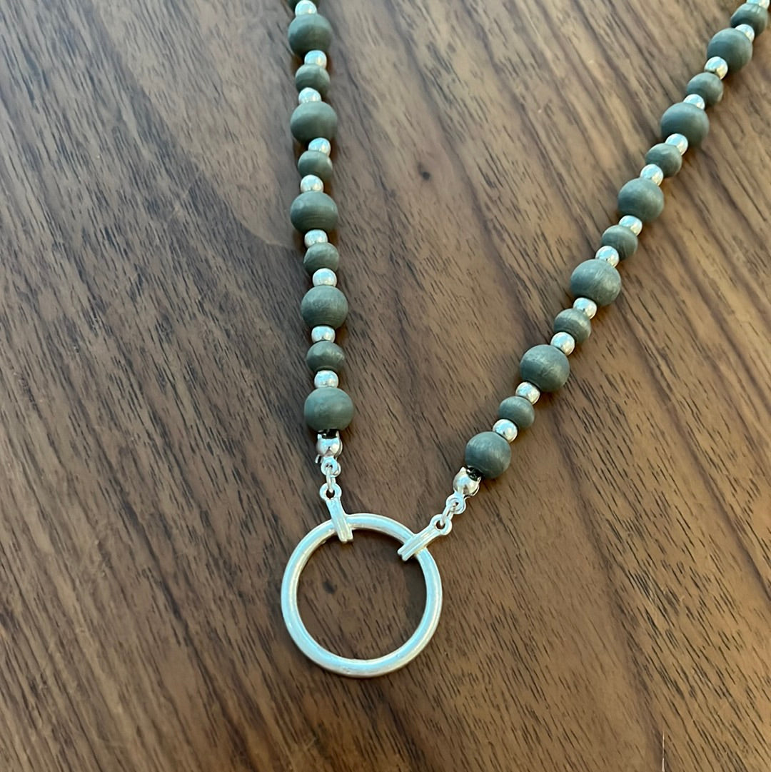8MM WOOD BEADED NECKLACE WITH GOLD ACCENTS