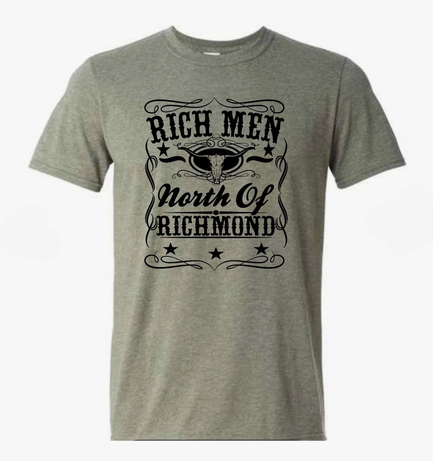 RICH MEN NORTH OF RICHMOND SILKSCREENED ON A GILDAN SOFTSTYLE TEE