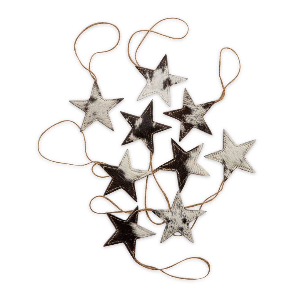 CHRISTMAS STAR COWHIDE ORNAMENT SET IN BLACK/WHITE by MYRA BAG®