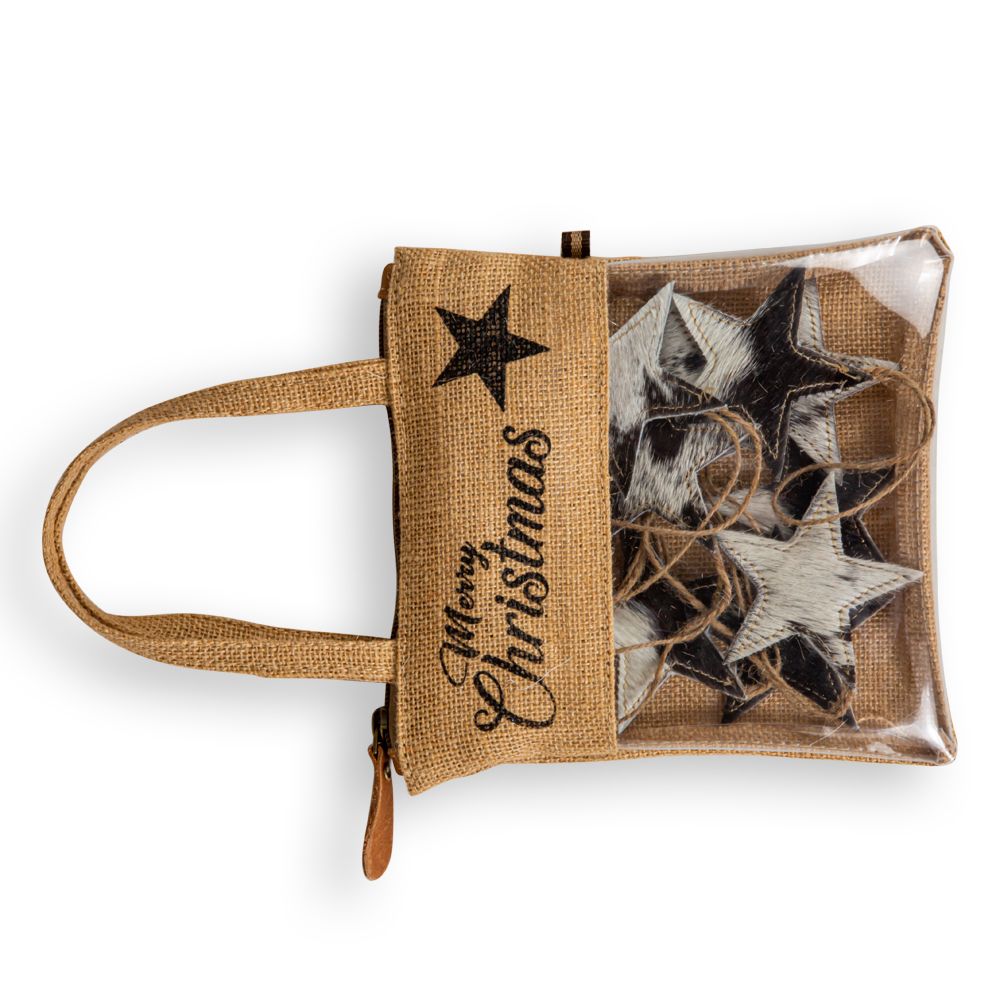 CHRISTMAS STAR COWHIDE ORNAMENT SET IN BLACK/WHITE by MYRA BAG®