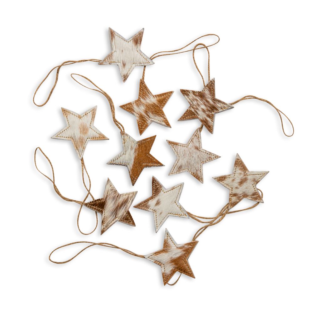 CHRISTMAS STAR COWHIDE ORNAMENT SET IN BROWN/WHITE by MYRA BAG®