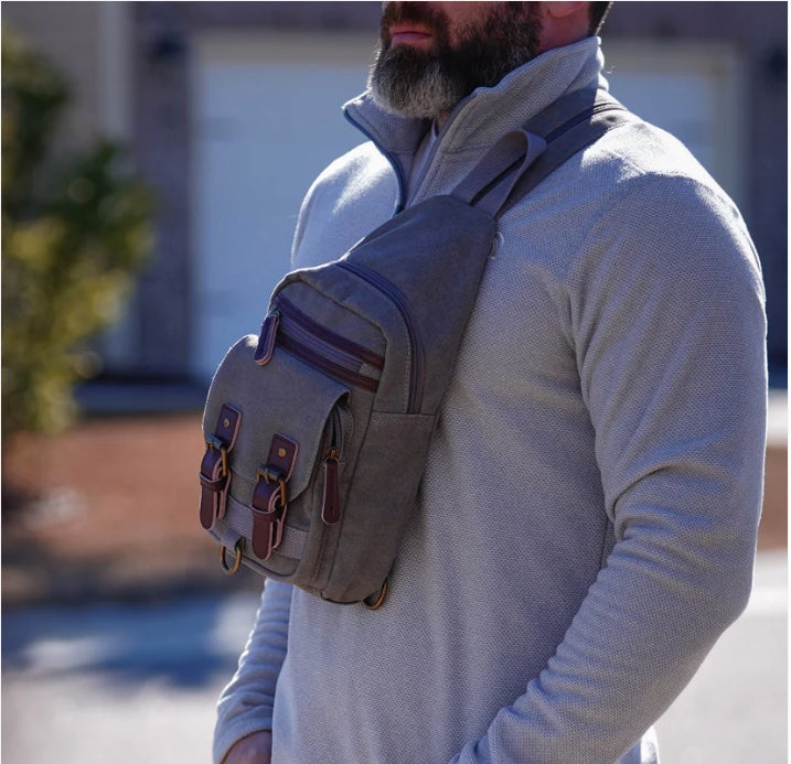 Shasta Unisex Canvas & Leather Concealed Carry Sling Bag