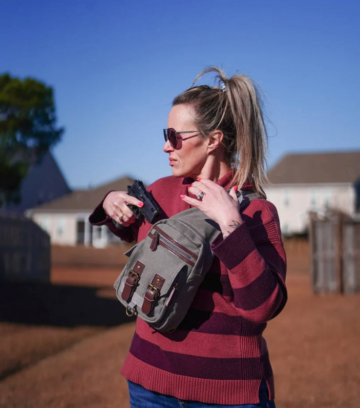 Shasta Unisex Canvas & Leather Concealed Carry Sling Bag