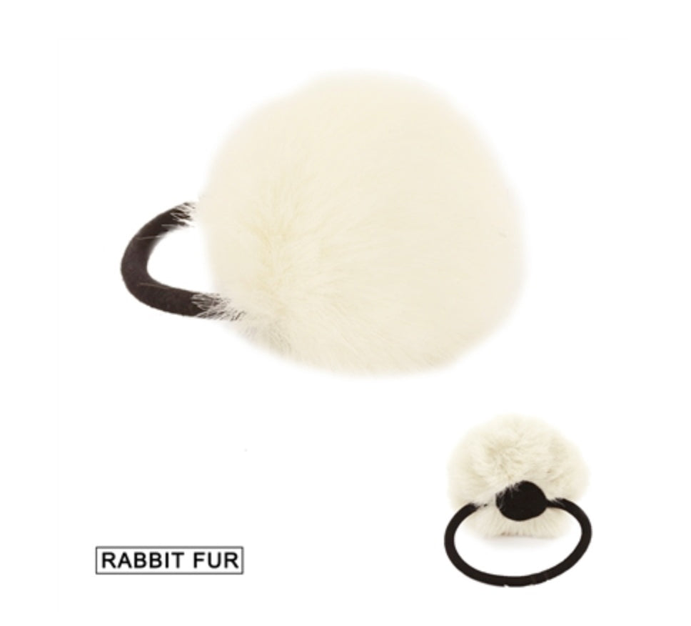 FUR HAIR POM POM HAIR TIE