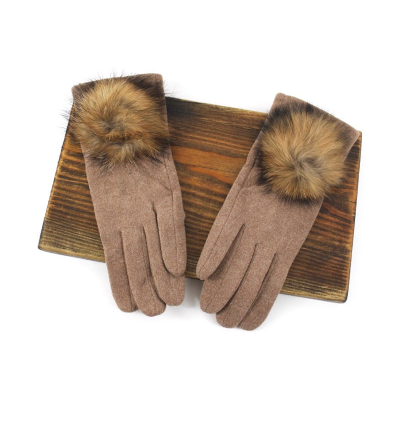 WOMEN’S TOUCH SCREEN GLOVES WITH FUR POM POM (Multiple Colors)
