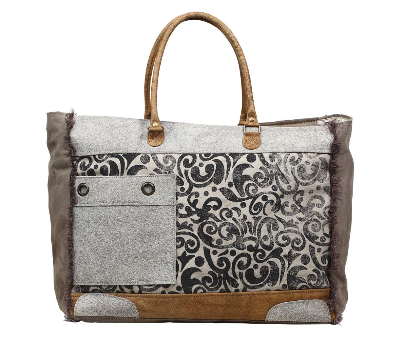 HIDE & FLORAL PRINT HAIRON WEEKENDER BAG by MYRA BAGS