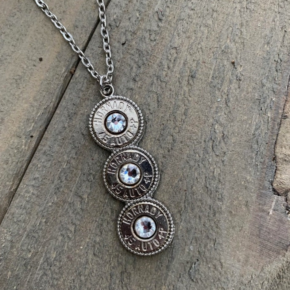 HANDMADE SILVER TRIPLE 45 AUTO BULLET NECKLACE