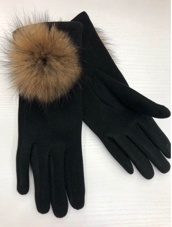 WOMEN’S TOUCH SCREEN GLOVES WITH FUR POM POM (Multiple Colors)