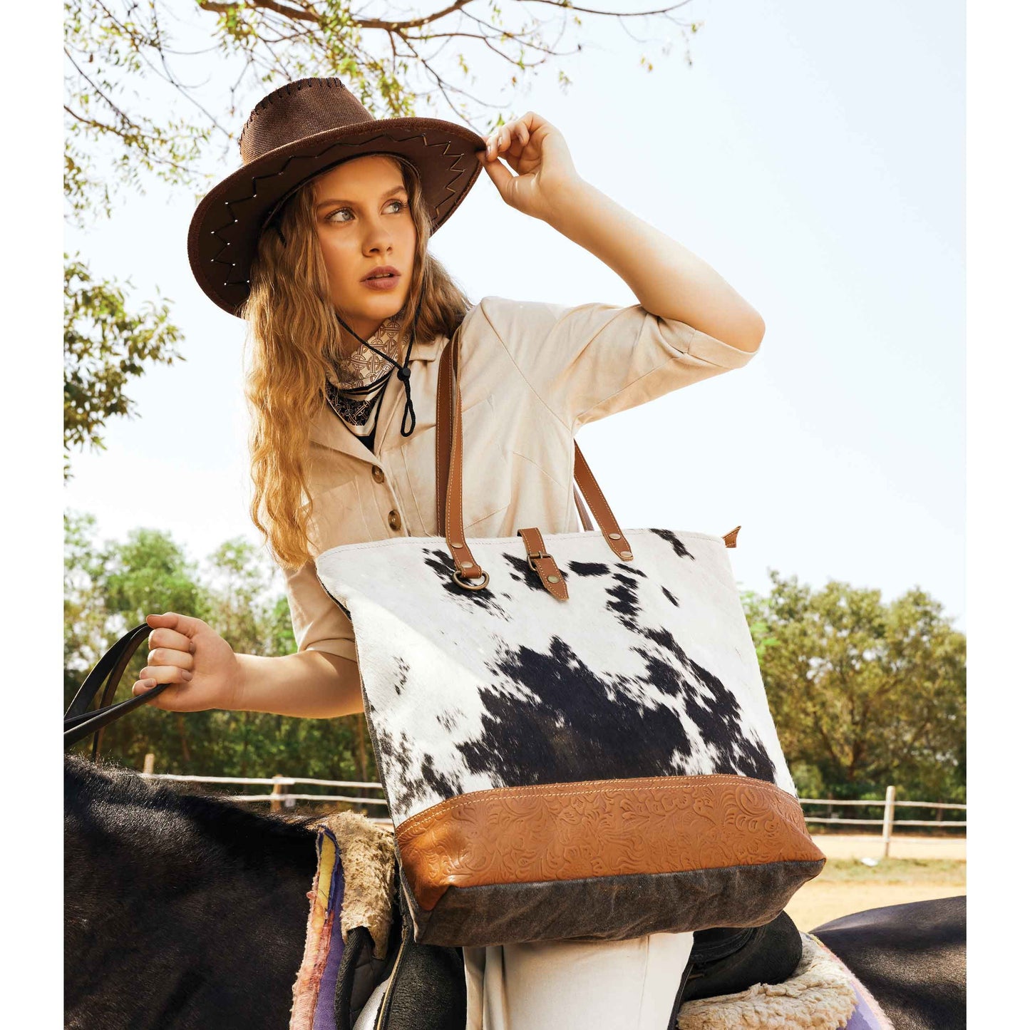 ROCK-STREWN CANVAS & COWHIDE BAG by MYRA BAG
