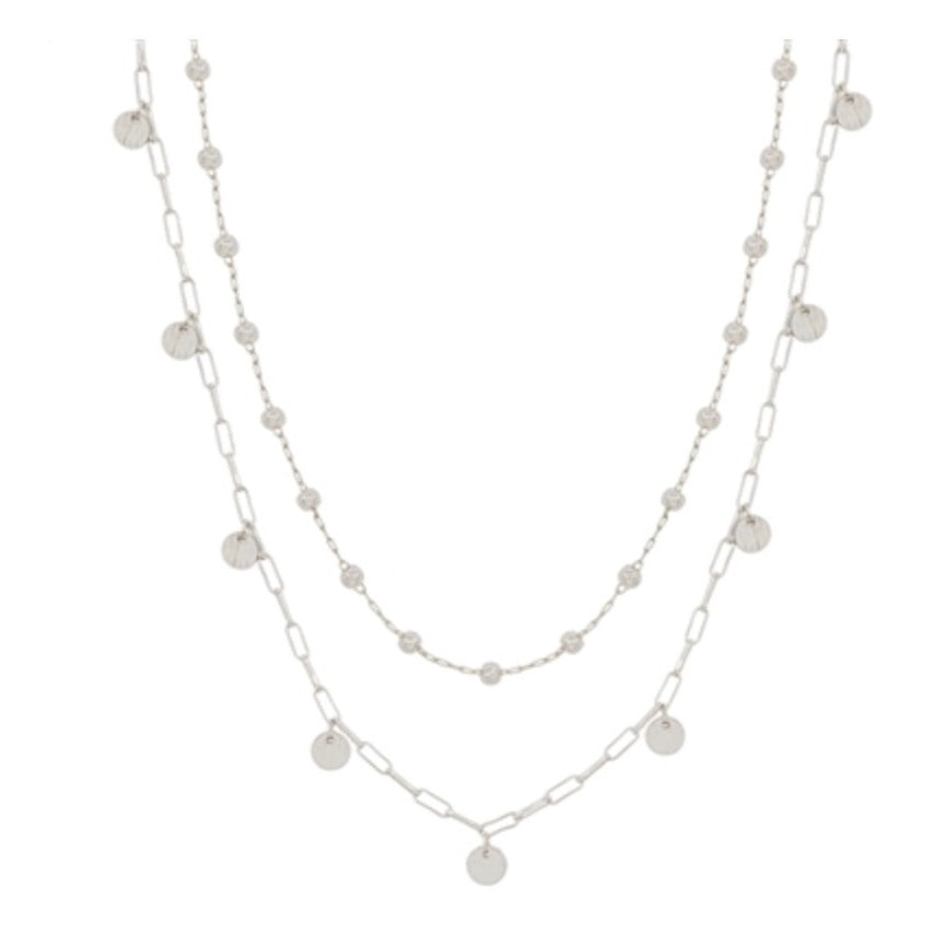 SILVER CHAIN WITH COIN ACCENTS NECKLACE