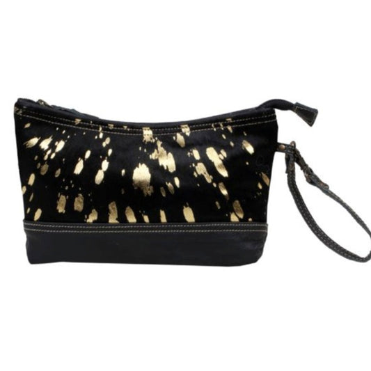 MOORISH LEATHER AND COWHIDE HAIRON CLUTCH HANDBAG