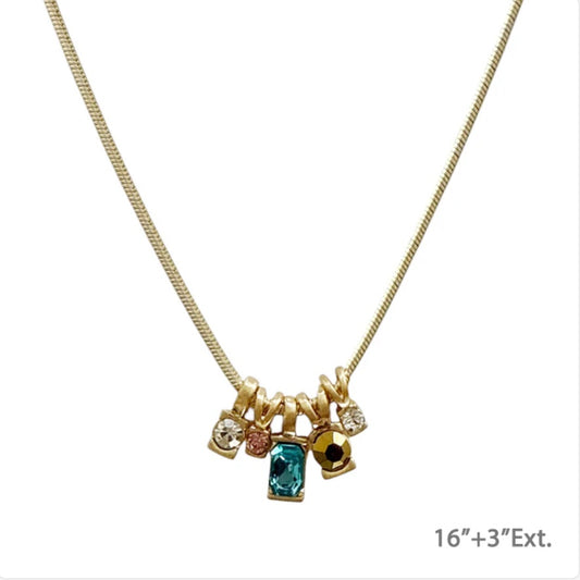 Gold 16"-18" Chain Necklace with Multi Color Rhinestone Charms