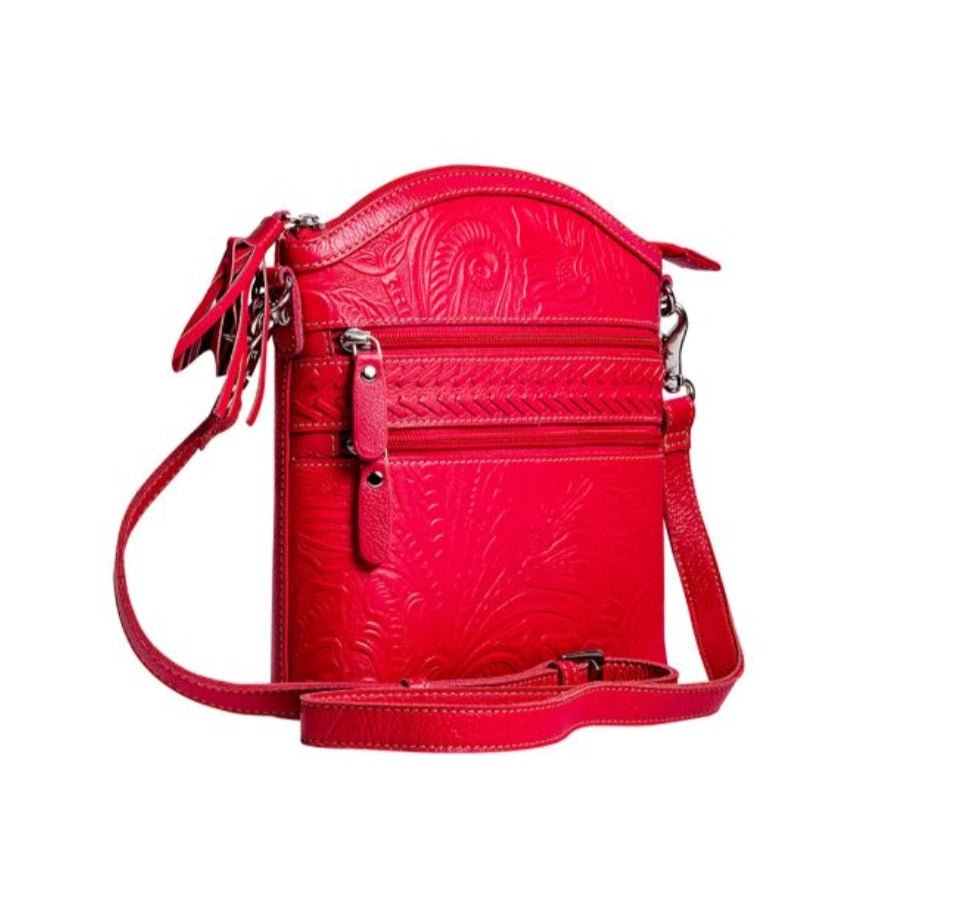 CLARENDON EMBOSSED LEATHER HANDBAG IN RED by MYRA BAG®