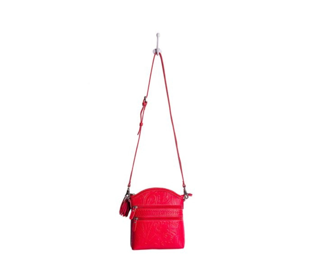 CLARENDON EMBOSSED LEATHER HANDBAG IN RED by MYRA BAG®