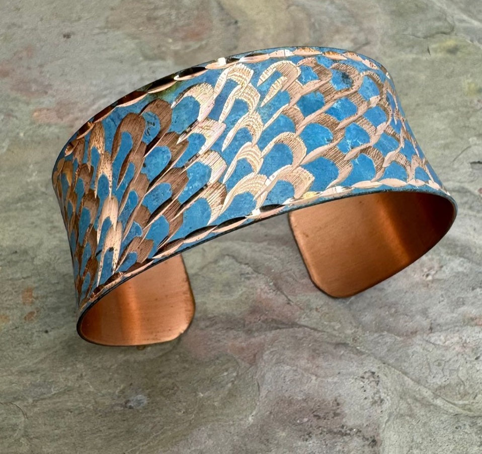 Handcrafted Copper Patina Oceanic Scales Cuff by Anju Jewelry®