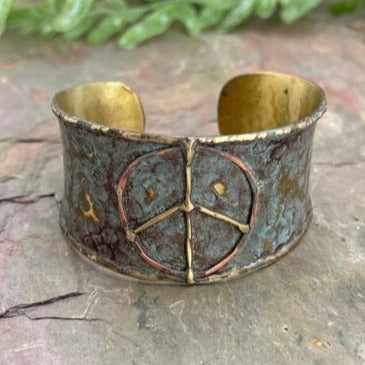 HANDCRAFTED COPPER PATINA CUFF-PEACE  by ANJU JEWELRY®