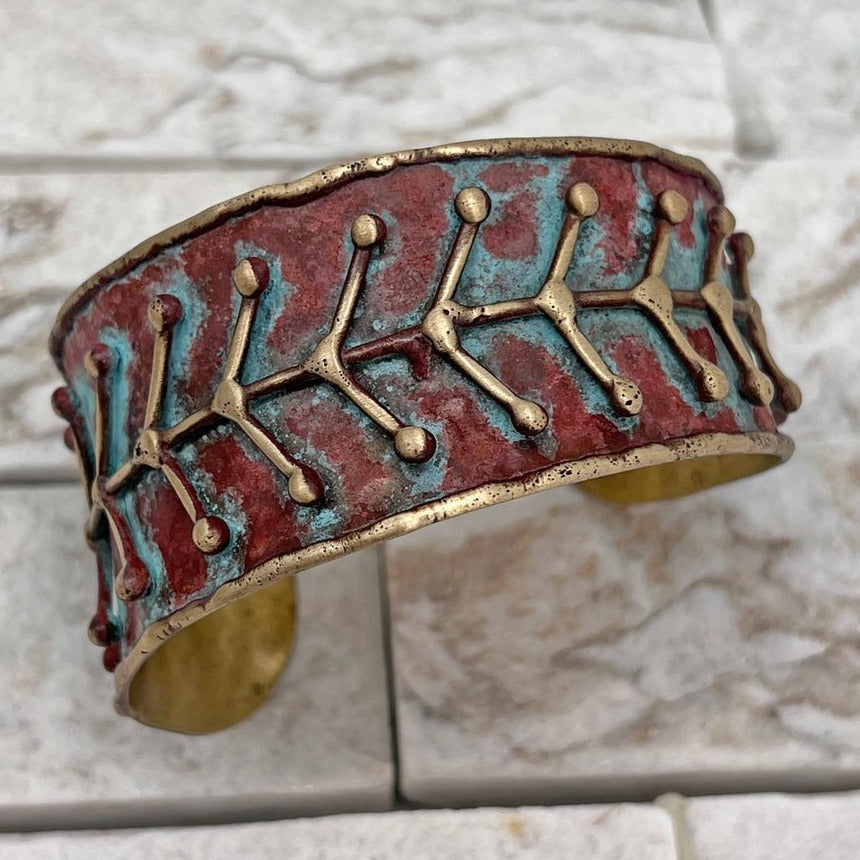 HANDCRAFTED BRASS PATINA CUFF-RUSTIC BLUE ARROWS by ANJU JEWELRY®