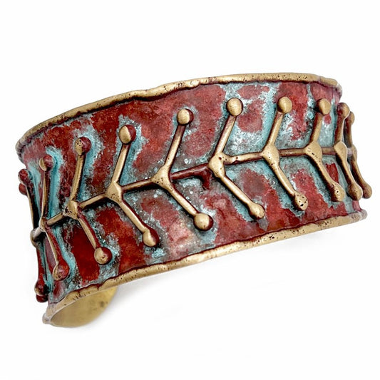 HANDCRAFTED BRASS PATINA CUFF-RUSTIC BLUE ARROWS by ANJU JEWELRY®