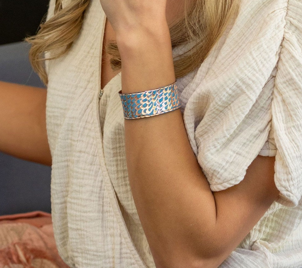 Handcrafted Copper Patina Oceanic Scales Cuff by Anju Jewelry®