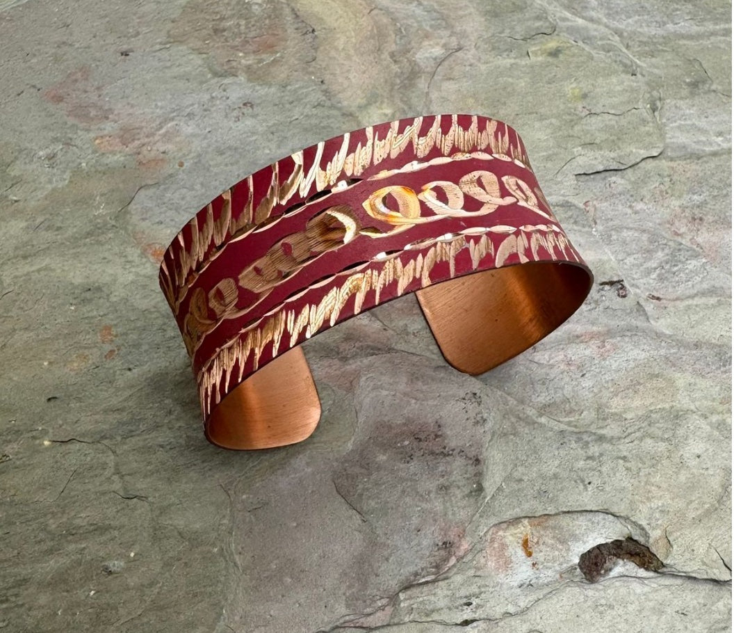 Handcrafted Copper Patina Crimson Whirl Cuff by Anju Jewelry®