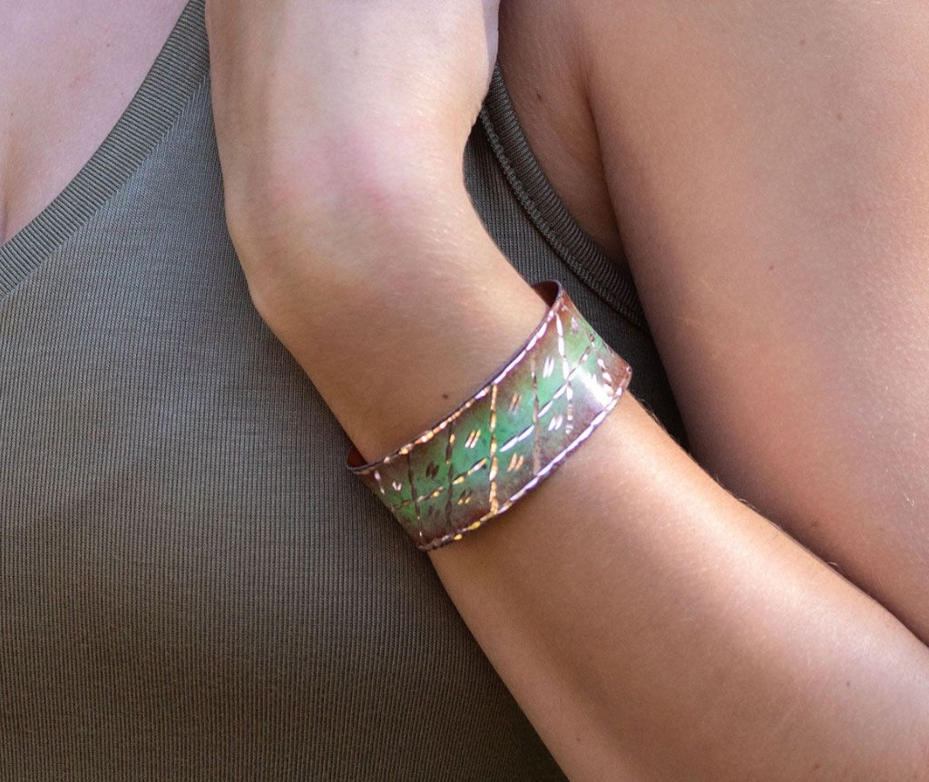 Handcrafted Copper Patina Earthy Mosaic Cuff by Anju Jewelry®