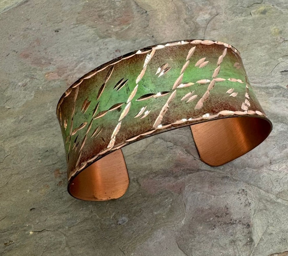 Handcrafted Copper Patina Earthy Mosaic Cuff by Anju Jewelry®