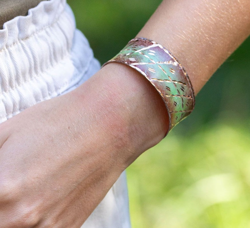 Handcrafted Copper Patina Earthy Mosaic Cuff by Anju Jewelry®