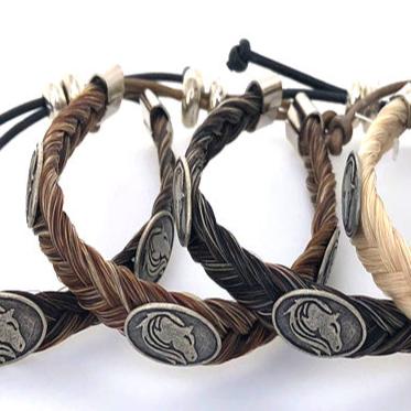 HANDCRAFTED JAMES BOND HORSE HAIR BRACELET WITH HORSE CONCHOS