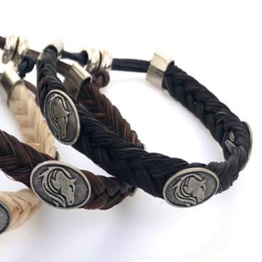 HANDCRAFTED JAMES BOND HORSE HAIR BRACELET WITH HORSE CONCHOS