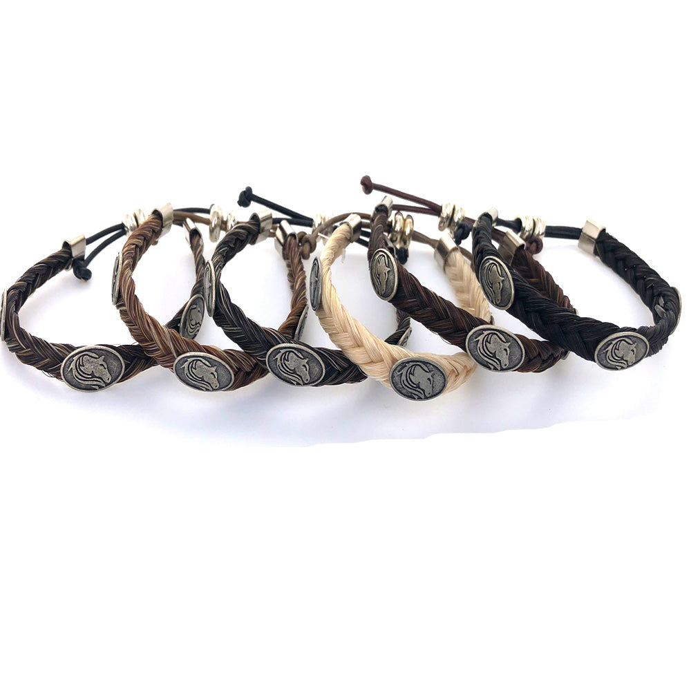 HANDCRAFTED JAMES BOND HORSE HAIR BRACELET WITH HORSE CONCHOS