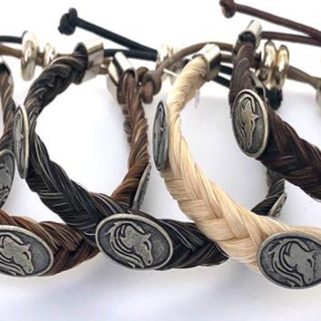 HANDCRAFTED JAMES BOND HORSE HAIR BRACELET WITH HORSE CONCHOS