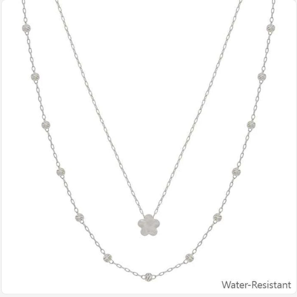 Water Resistant Beaded and Flower 16"-18" Necklace
